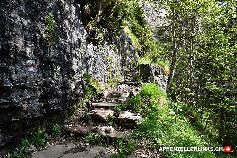 Bergwanderweg zwischen Aescher und Chobel im Alpstein Berg­wan­der­weg zwi­schen Äscher und Cho­bel im Alp­stein