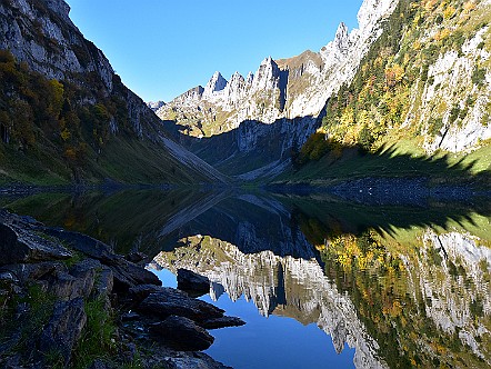 Herbst&shy;lich leuch&shy;ten&shy;der FÃ¤len&shy;see im Alp&shy;stein   Bilder- & Fotogalerie Bergwandern im Alpstein : Fotos von Wande&shy;rungen im Alp&shy;stein&shy;ge&shy;biet - Der Alp&shy;stein ist mit sei&shy;nen Berg&shy;seen, den sie&shy;ben Seil&shy;bah&shy;nen und dem dich&shy;ten Netz an Wan&shy;der&shy;we&shy;gen ein sehr be&shy;lieb&shy;tes Wan&shy;der&shy;ge&shy;biet. Vie&shy;le Berg&shy;gast&shy;hÃ¤u&shy;ser la&shy;den den Wan&shy;de&shy;rer zu&shy;dem zur er&shy;hol&shy;sa&shy;men Ein&shy;kehr ein. Bild&shy;titel: Herbst&shy;lich leuch&shy;ten&shy;der FÃ¤len&shy;see im Alp&shy;stein.  Bil&shy;der & Fo&shy;tos aus Ap&shy;pen&shy;zell, Alp&shy;stein und Ap&shy;pen&shy;zel&shy;ler&shy;land . Copy&shy;right:  Â©&nbspFREDY ZIRN ðŸ‡¨ðŸ‡­ APPEN&shy;ZELLER&shy;LINKS.CH : Alpstein, FÃ¤hlensee, FÃ¤lensee, Wandern, Wanderung
