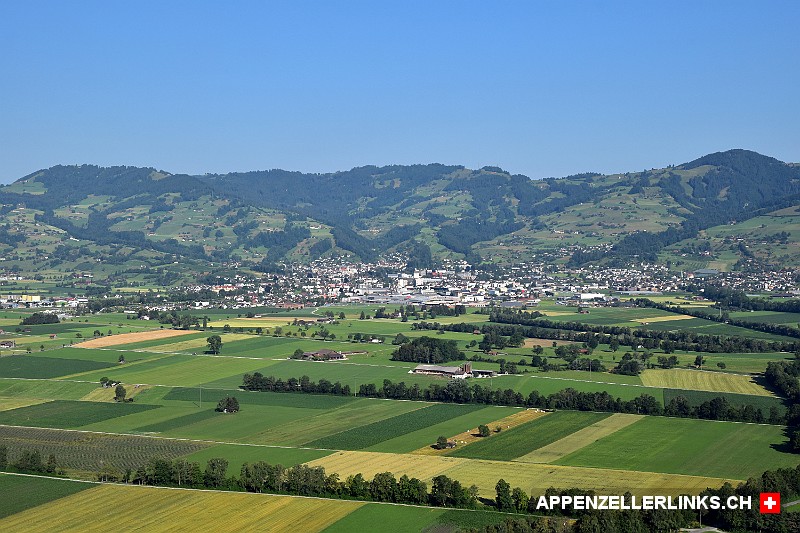 Blick auf das Isenriet vor Altstaetten im Rheintal