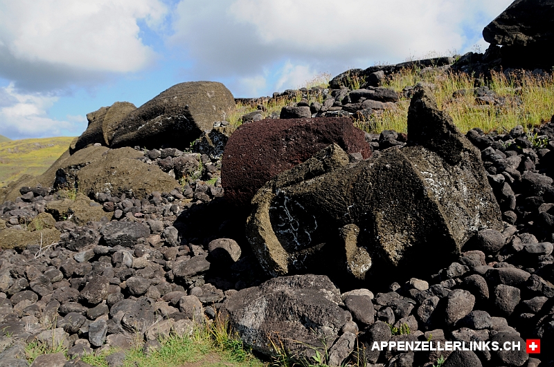 Umgestuerzte Moais beim Ahu Akahanga auf Rapa Nui Umgestürzte Moais beim Ahu Akahanga auf Rapa Nui