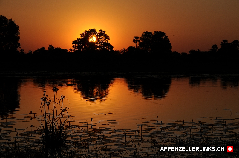 Sonnenuntergang im Okavango-Delta in Botswana 