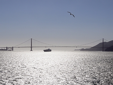 Blick von Alcatraz auf die Golden Gate Bridge